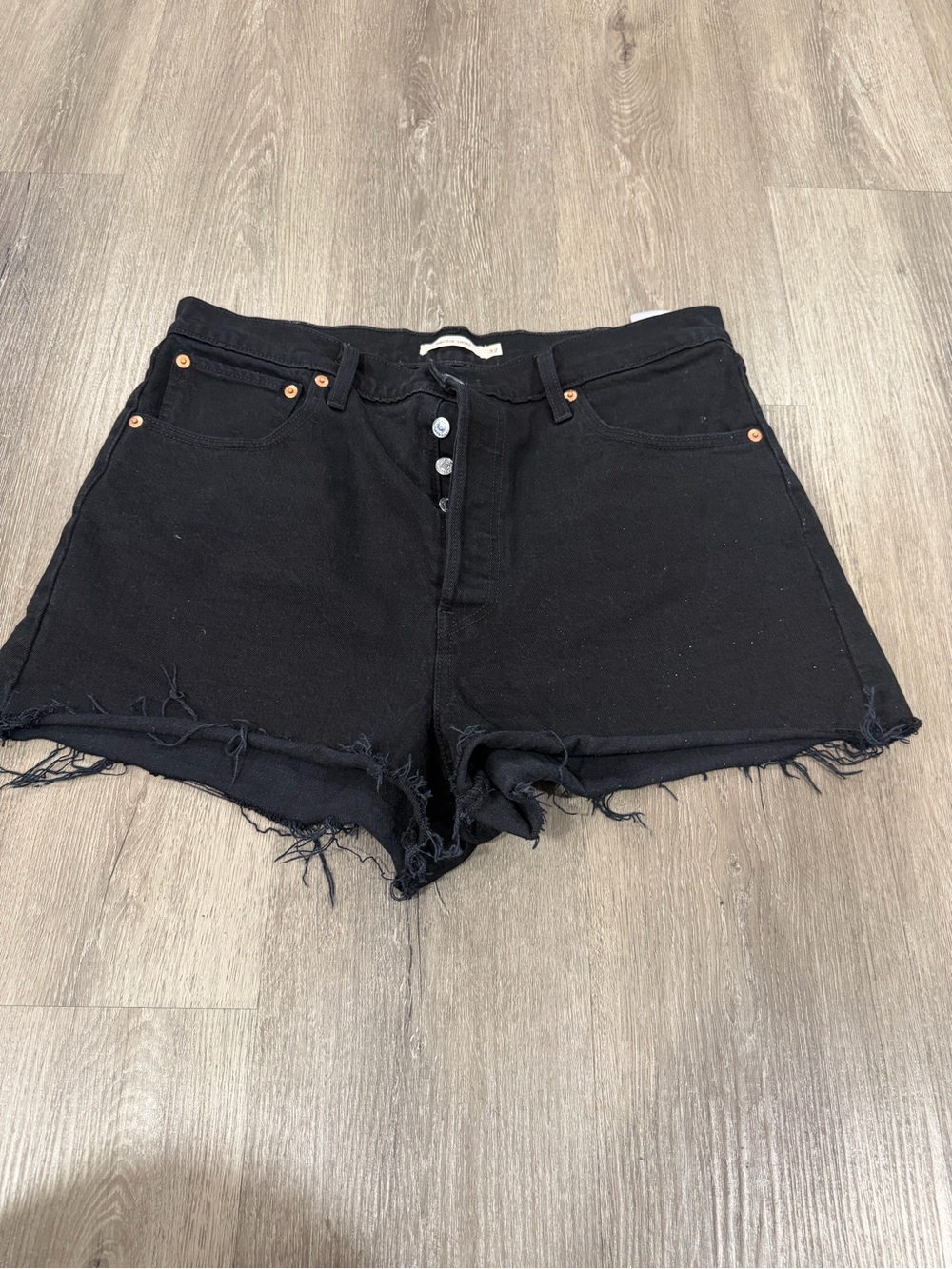 Levi's Black Distressed High-Rise Denim Shorts
